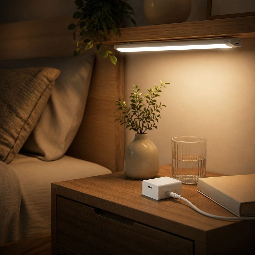 Type-C Rechargeable Motion Sensor Cabinet Light - 10 to 50cm Wireless Bar in Warm, Cold or Three Colour Modes with Ambient Light Detection