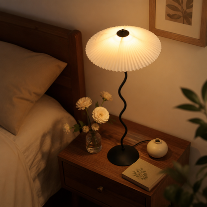 Pleated Minimalist Floor Lamp - Fabric Shade in Green, Black, White or Beige with 3000K, 4200K and 6500K Light for Sofa and Bedroom