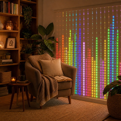 RGB Smart LED Curtain Light - 2 by 2m Backdrop with 400 Dimmable App Controlled LEDs for Windows, Feature Walls and Party Displays