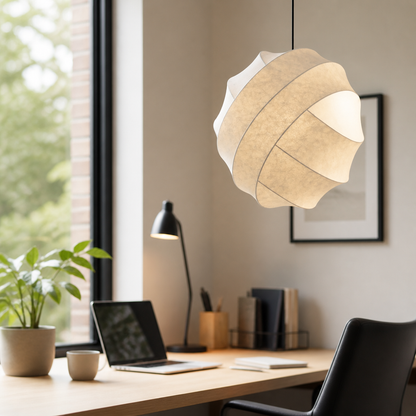 Japanese Wabi-Sabi Pendant Lamp - Silk Shade in 40cm, 50cm or 60cm Widths with Warm, Neutral or White Light for Dining Table and Kitchen