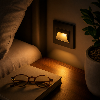 Recessed Stair Light - 1.5W Smile or 95mm Round Fitting in Gold, Silver, White or Black with 3000K or 6000K LED and Mounting Box