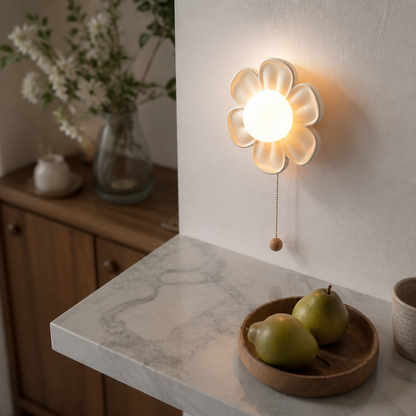 Resin Petal Ceiling and Wall Light - Cream Green Layered Flower Shade on Iron Frame Throwing Light Up and Down for Porch, Aisle and Stairs