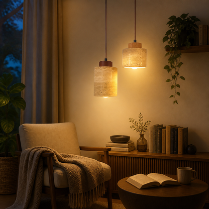 Japanese Modern Chandelier - Wabi-Sabi Cave Stone Fitting in Four Finishes with Warm Glare-Free Glow for Dining Table, Entryway and Lounge
