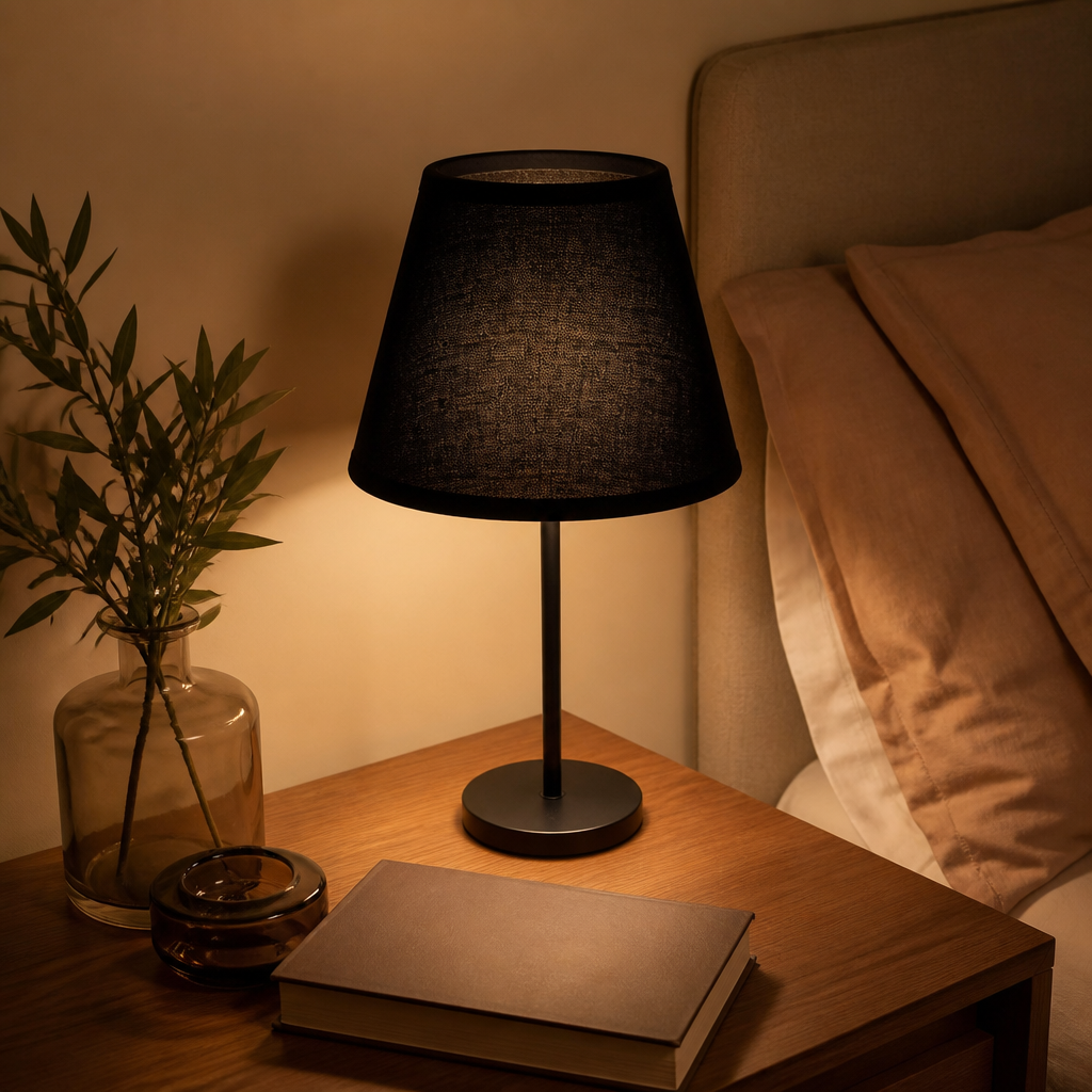 Black Round Accent Lamp Shade - Hardback Uno Fitter Replacement Measuring 4.5 by 8 by 7 Inches for Nightstand, Hall Table and Desk Lamps