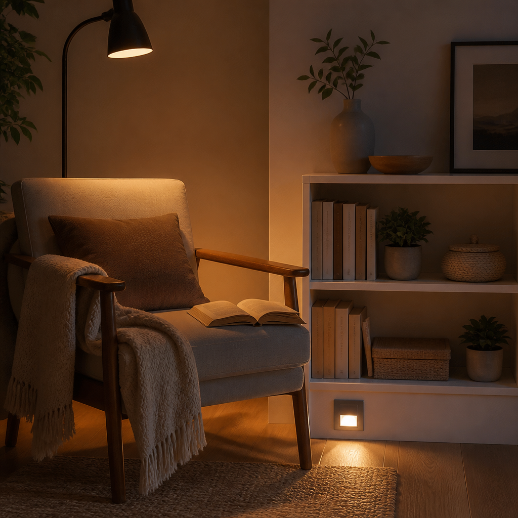 Motion Sensor Recessed Night Light - Flush Fitting LED in Gold, White, Grey or Black with Four Piece Packs for Nursery and Hallway