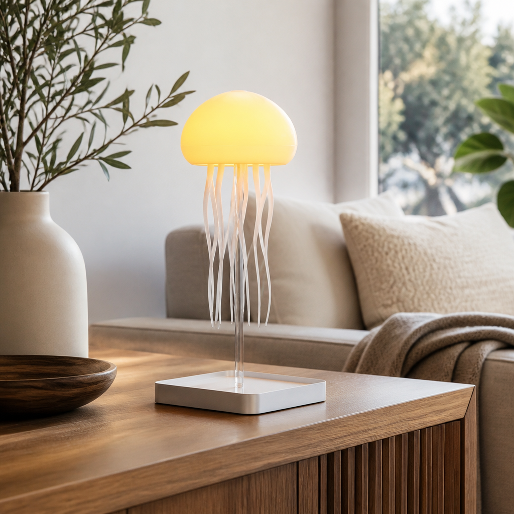 Jellyfish Modern Table Lamp - White Rechargeable 0 to 5W Light with Full Colour Changing Glow for Bedside, Console and Desk Use