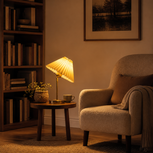 Umbrella Pleated Floor Lamp - Two Shade Styles with Soft Even LED Glow and Easy-Clean Finish for Sofa Side, Reading Nook and Bedroom
