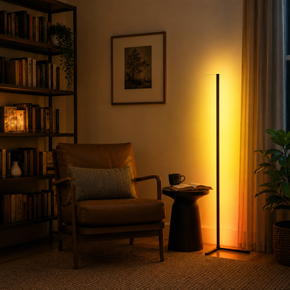 Modern Floor Lamp - 150cm Standing RGB Light with Music Sync Colour Change for Sofa Side, Reading Corner and Bedroom Ambience