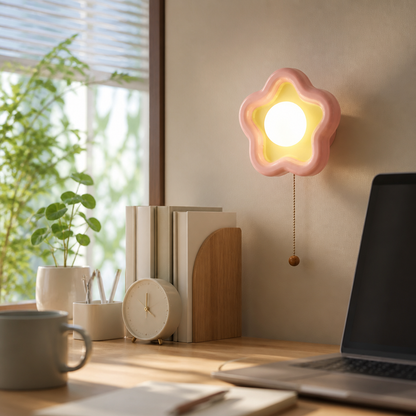 Petal Ceramic Wall Light - Blue or Pink Sconce with Warm or White LED and Three Colour Temperature Option for Hallway and Stairway