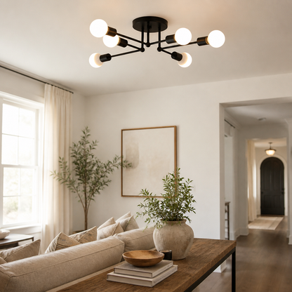 Spider Nordic Ceiling Light - Iron Framed Fitting in Black, Gold or Golden Black with Warm Glow for Living Room, Dining Space and Bedroom