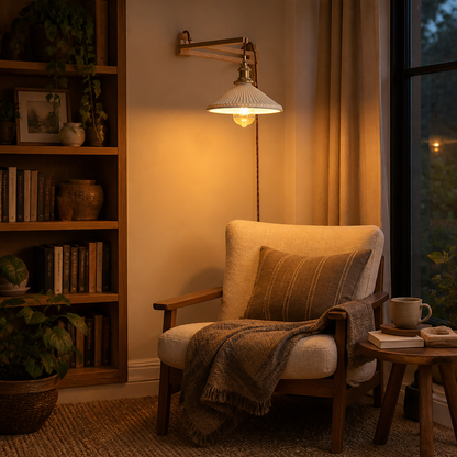 Japanese Vintage Wall Lamp - Wabi-Sabi Walnut Sconce in Four Shade Types with Warm, Cool or Tricolour LED Bulb Included