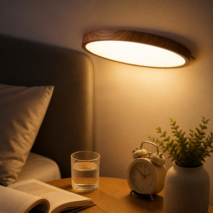 Ultra Thin Walnut Wood Grain LED Ceiling Light - 2.5cm Deep Dust Proof Panel in 30cm 24W or 40cm 36W with Warm, White and 3 Colour Modes