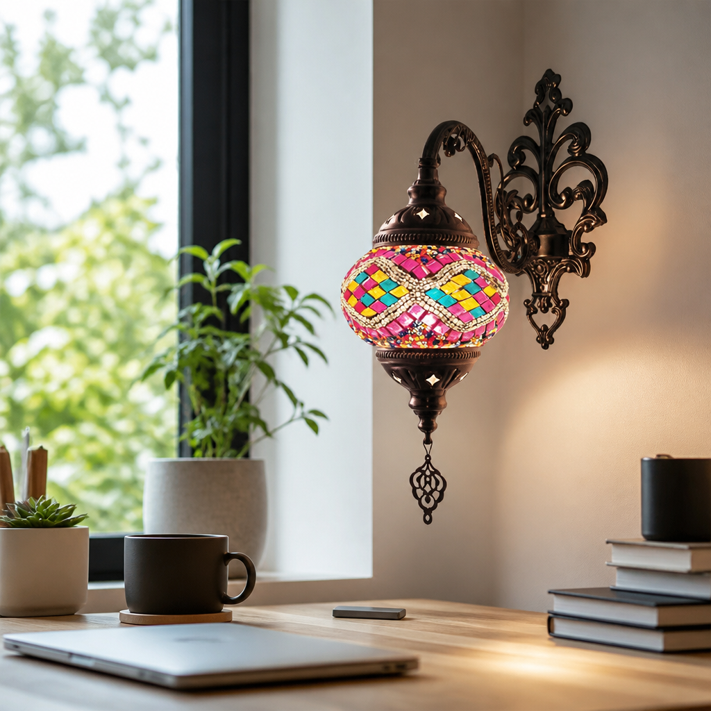 Art Deco Mediterranean Wall Lamp - Mosaic and Glass Sconce in Eight Patterned Styles for Hallway, Headboard and Staircase Lighting