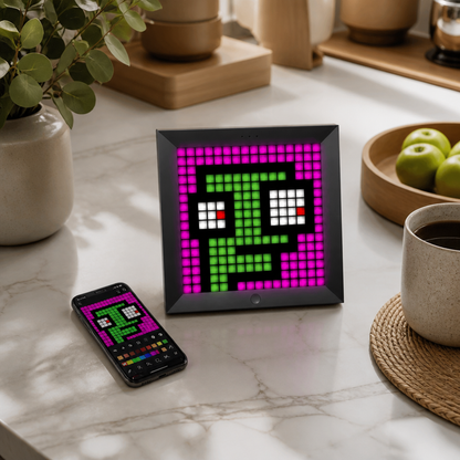 RGB Smart LED Pixel Panel - Black App Controlled Colour Display with Scene, Timer and Brightness Control for Desk, Shelf and Gaming Wall