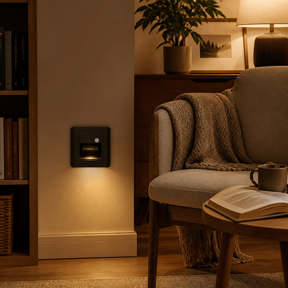Motion Sensor Night Light - Recessed 2W or 3W LED in White, Grey, Black or Champagne Shell Finishes with Warm or Cool White Glow