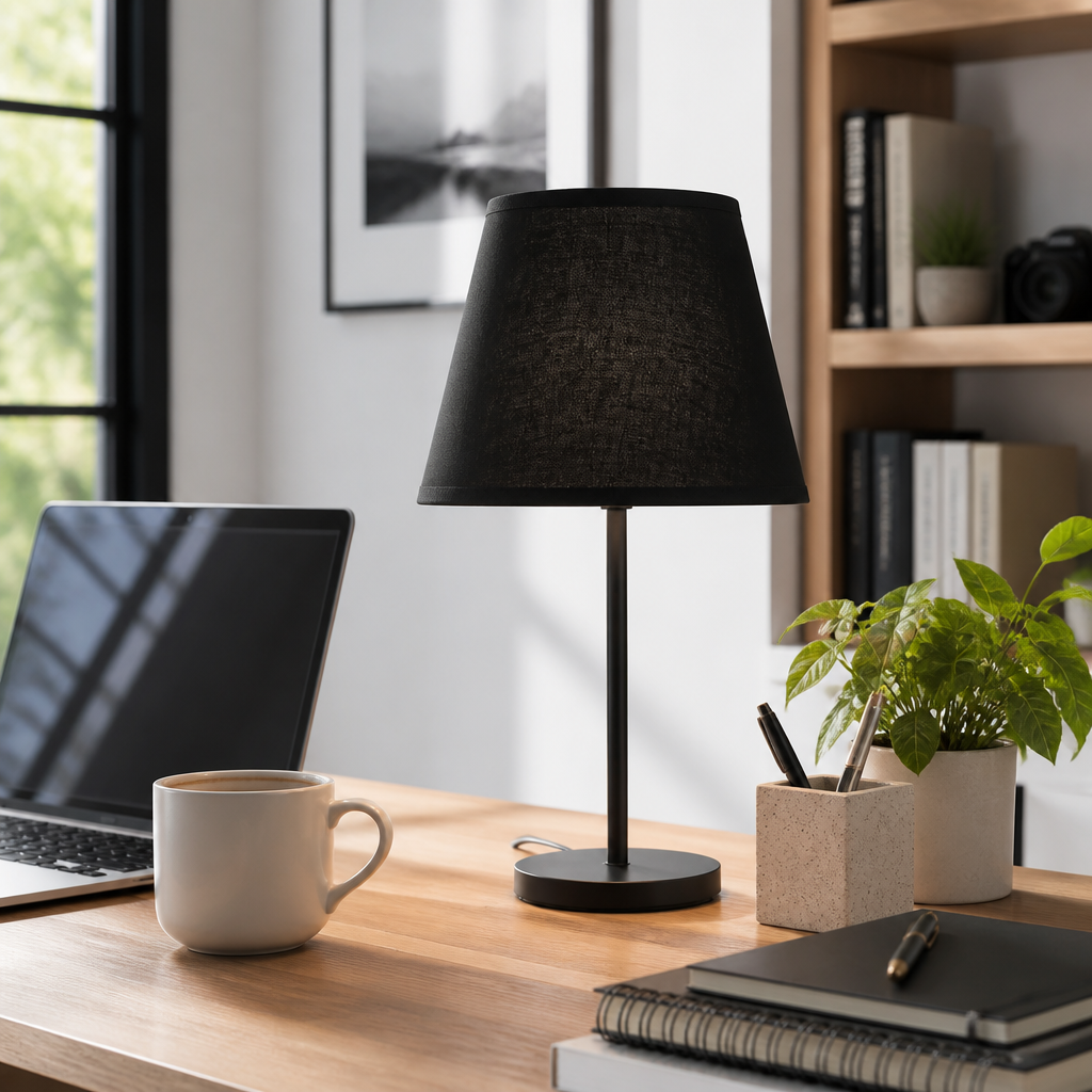 Black Round Accent Lamp Shade - Hardback Uno Fitter Replacement Measuring 4.5 by 8 by 7 Inches for Nightstand, Hall Table and Desk Lamps