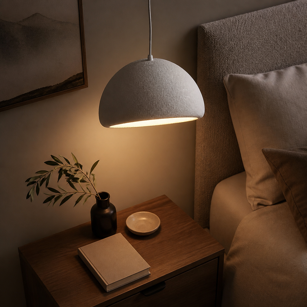 Nordic Wabi-Sabi Chandelier - Stone and Wood Shade from 30cm to 60cm in White or Grey with Warm or Tricolour Light for Dining and Entryway