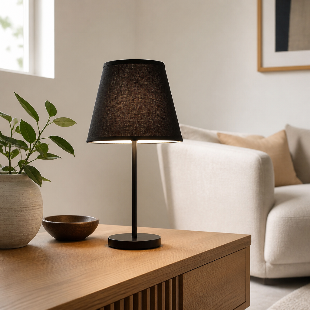 Black Round Accent Lamp Shade - Hardback Uno Fitter Replacement Measuring 4.5 by 8 by 7 Inches for Nightstand, Hall Table and Desk Lamps