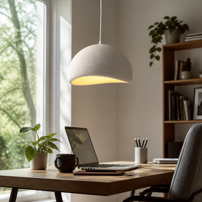 Nordic Wabi-Sabi Chandelier - Stone and Wood Shade from 30cm to 60cm in White or Grey with Warm or Tricolour Light for Dining and Entryway