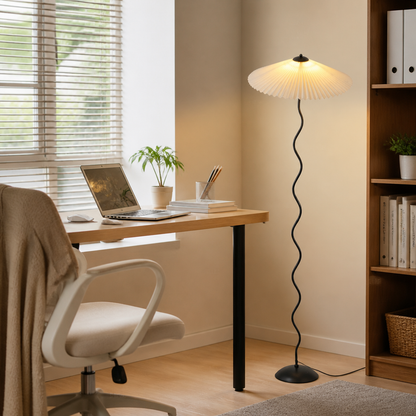 Pleated Minimalist Floor Lamp - Fabric Shade in Green, Black, White or Beige with 3000K, 4200K and 6500K Light for Sofa and Bedroom