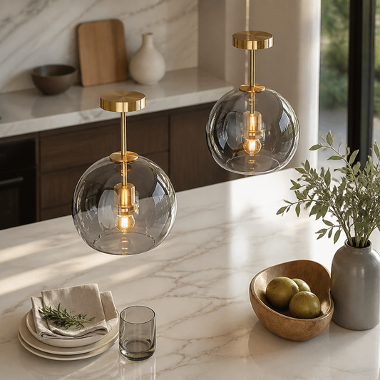 Modern Cognac Glass Ceiling Lamp - Hot Bent Amber Tinted Shade on Black Metal Frame with E27 Fitting for Dining Room and Hallway