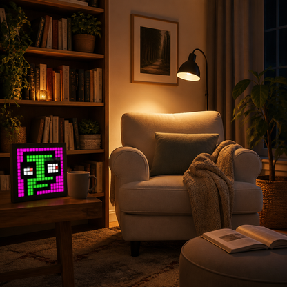 RGB Smart LED Pixel Panel - Black App Controlled Colour Display with Scene, Timer and Brightness Control for Desk, Shelf and Gaming Wall