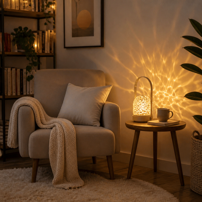 16 Colour LED Water Ripple Projector Mood Lamp - Metal 19.5 by 13.5cm Rechargeable Bedside Light with Removable Shade, Touch and Remote