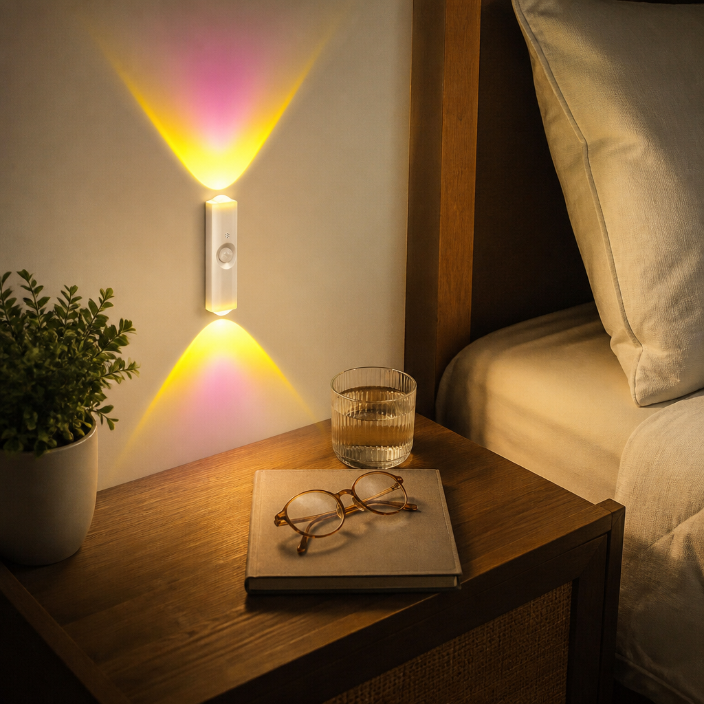 Sunset Motion Sensor Night Light - Rechargeable Cord-Free RGB Lamp with 7 Colour or 3 Colour Glow for Nursery, Hallway and Bedside Cabinet