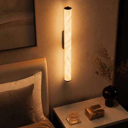 Marble and Copper Wall Lamp - 25 to 60cm Sconce in Black or Gold with Warm or Natural White LED for Hallway, Bedhead and Staircase