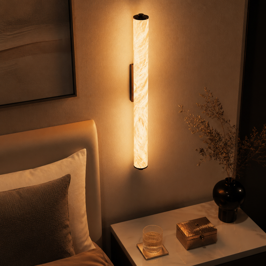 Marble and Copper Wall Lamp - 25 to 60cm Sconce in Black or Gold with Warm or Natural White LED for Hallway, Bedhead and Staircase