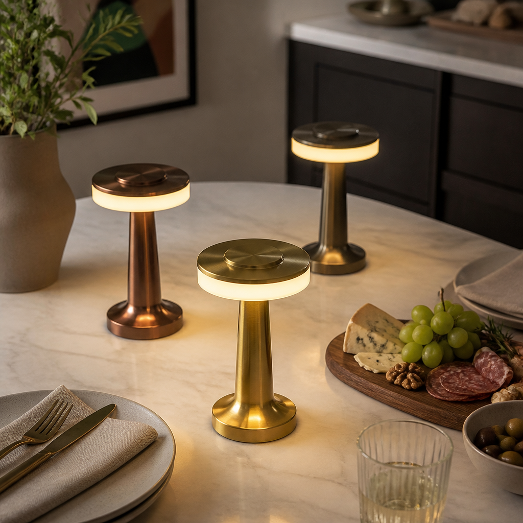 UFO Rechargeable Table Lamp - Cordless Touch Control Lamp in Black, Silver, Gold or Rose Gold Finishes for Bedside Table, Console and Desk