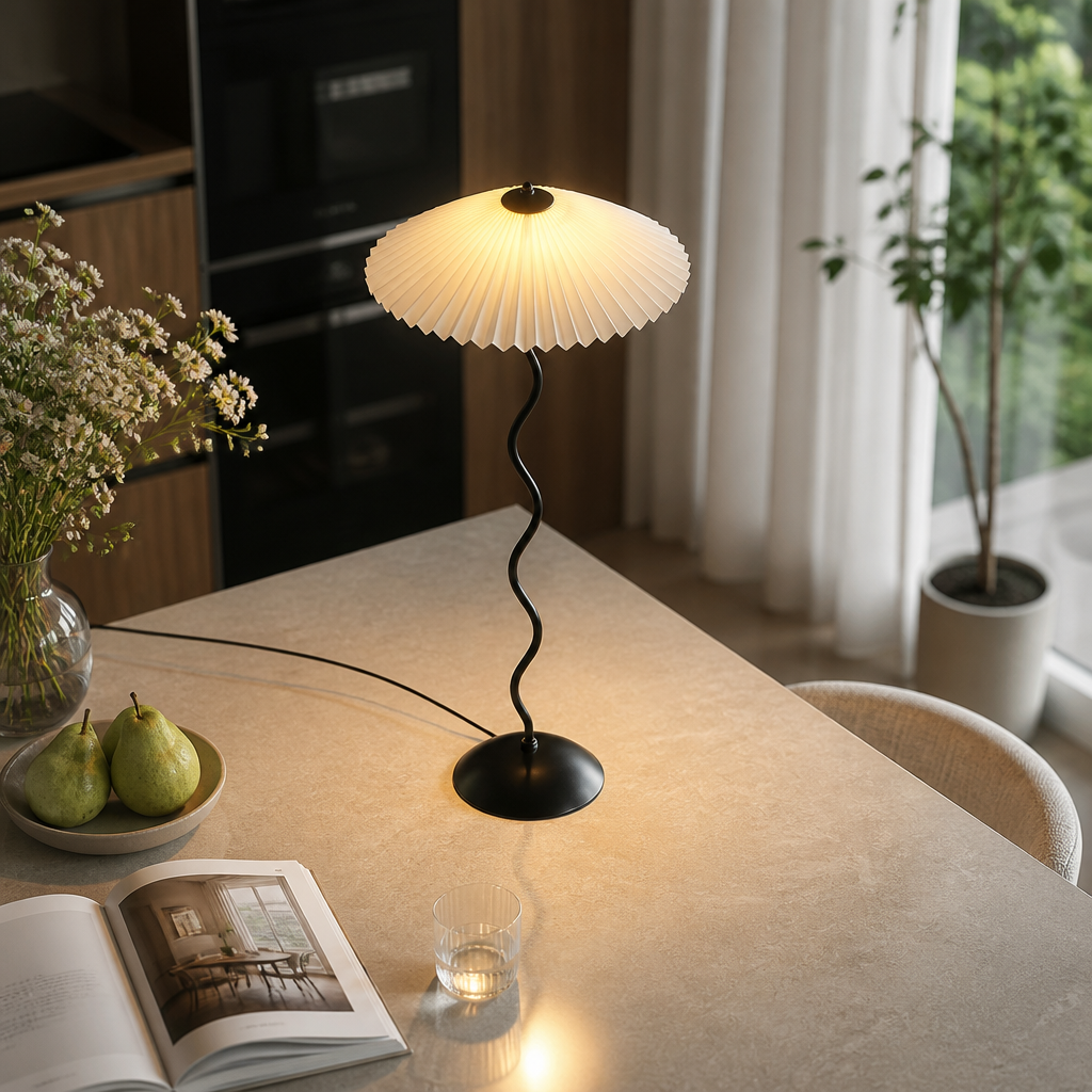 Pleated Minimalist Floor Lamp - Fabric Shade in Green, Black, White or Beige with 3000K, 4200K and 6500K Light for Sofa and Bedroom