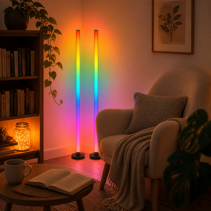 Modern Music Sync RGB Floor Lamp - App Controlled Colour Changing Light in 1 or 2 Packs for Living Room, Reading Corner and Bedroom