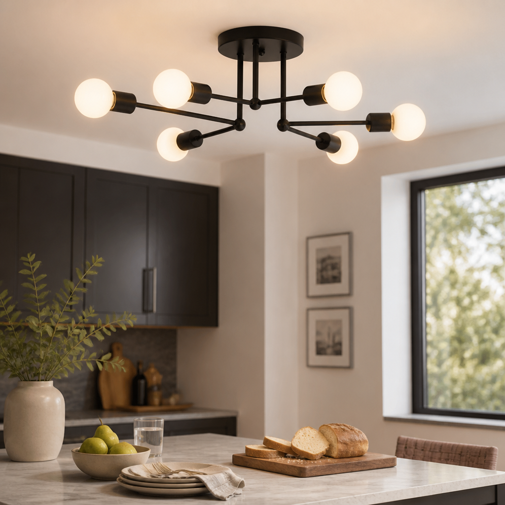 Spider Nordic Ceiling Light - Iron Framed Fitting in Black, Gold or Golden Black with Warm Glow for Living Room, Dining Space and Bedroom