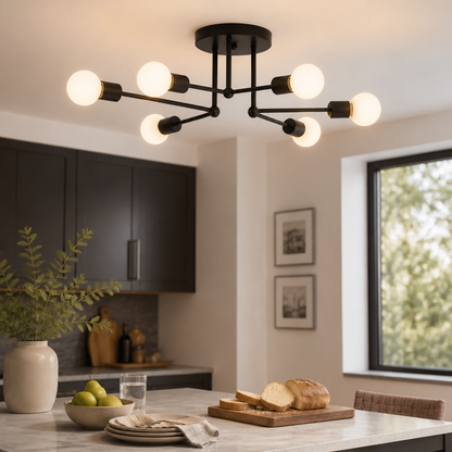 Spider Nordic Ceiling Light - Iron Framed Fitting in Black, Gold or Golden Black with Warm Glow for Living Room, Dining Space and Bedroom