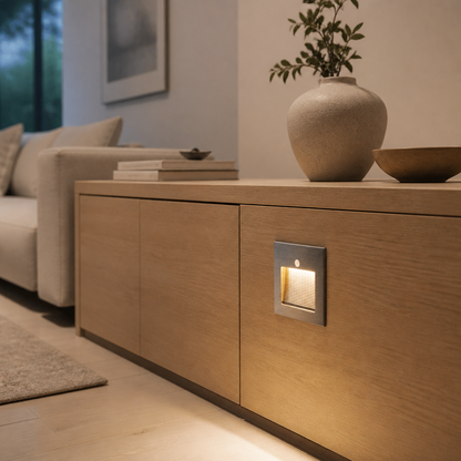 Motion Sensor Stair Light - PIR Infrared Step Fitting in Champagne, Smoky Grey or Silver with Warm or Cool White LED for Landings