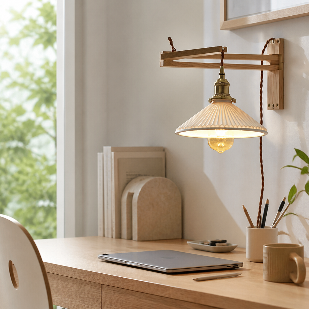 Japanese Vintage Wall Lamp - Wabi-Sabi Walnut Sconce in Four Shade Types with Warm, Cool or Tricolour LED Bulb Included