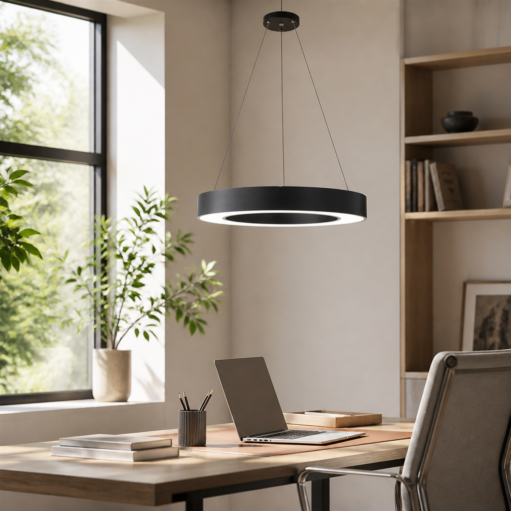 Iron Circle Ring LED Pendant Light - Minimalist Painted Metal Hoop in Black or White from 40 to 80cm with Integrated Warm or Cool Sources