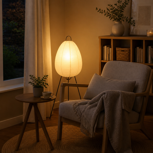 Japanese Rice Paper Floor Lamp - Akari Noguchi Style Lantern in Eight Sizes from 43 to 180cm Tall for Bedroom and Reading Corner