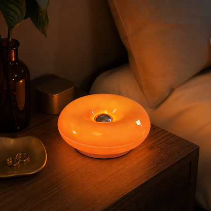 Donut LED Table Lamp - Dimmable Warm Ring Night Light in Lightweight ABS Running at 5 to 6V DC for Shelf, Console and Bedroom Ambience