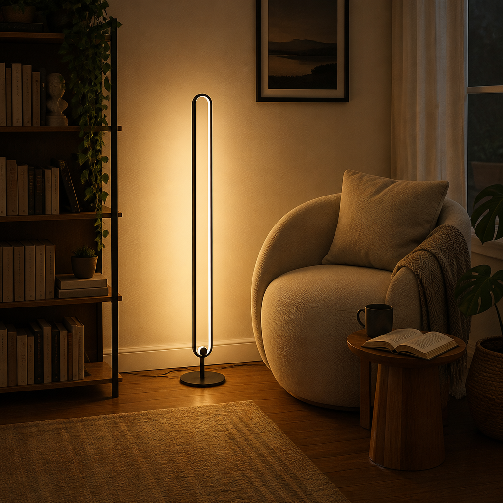 Nordic Aluminium Floor Lamp - Three Shade Designs with Warm, Neutral or White LED and Remote Dimming for Sofa Side and Reading Corner