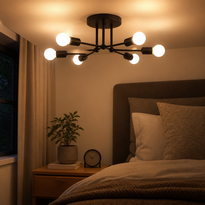 Spider Nordic Ceiling Light - Iron Framed Fitting in Black, Gold or Golden Black with Warm Glow for Living Room, Dining Space and Bedroom