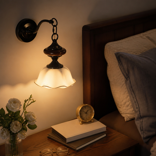 Retro Oak Wall Lamp - Wooden Sconce in Silvery or Walnut Finish with Warm Glare-Free LED for Hallway, Bedside and Staircase