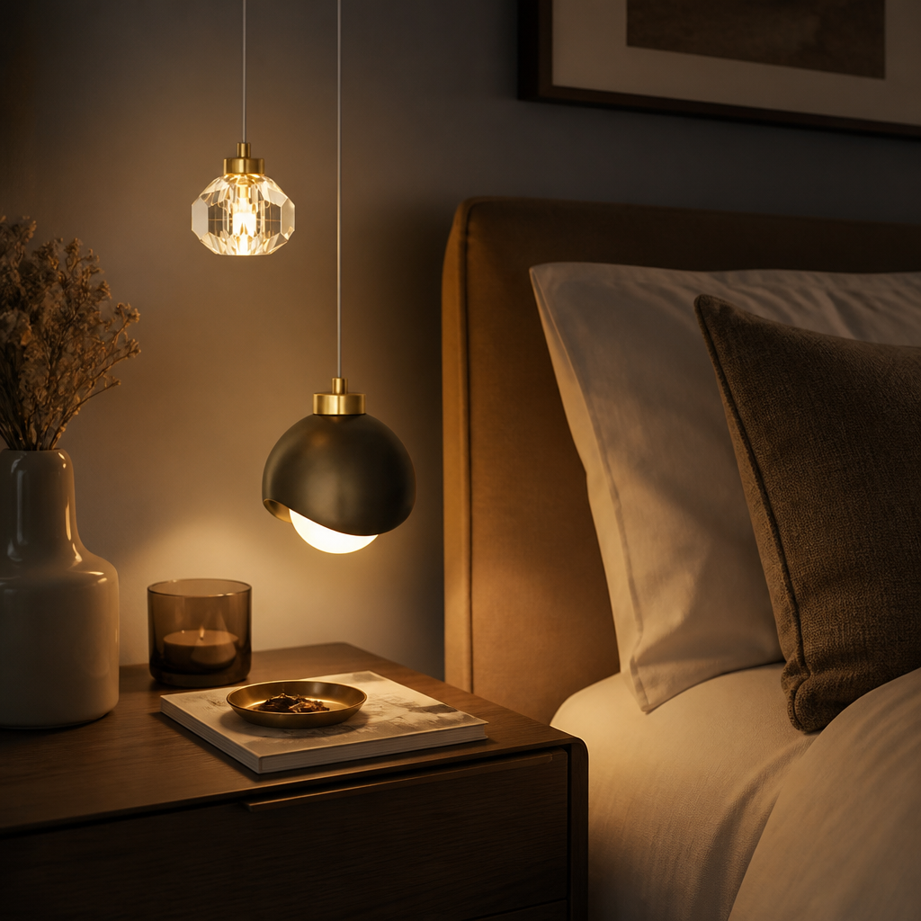 Nordic Crystal Ball LED Ceiling Lamp - 24W Faceted Spheres on a Slim Iron Frame in Warm White for Bedroom, Loft and Bar Corner