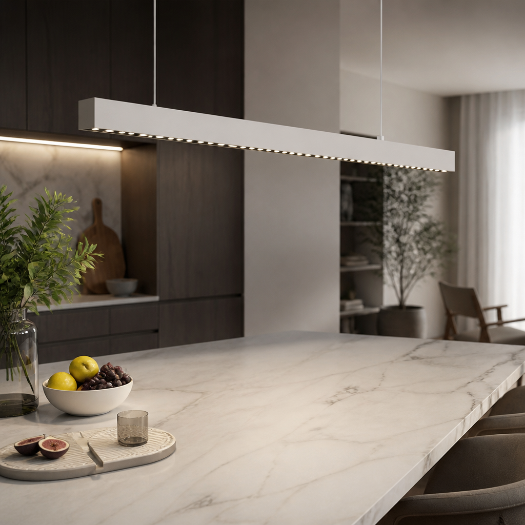 LED Long Strip Linear Pendant - Aluminium Bar Light from 135 to 1200mm and 5W to 45W in Flood, Spot or Combination Beams for Kitchen Island