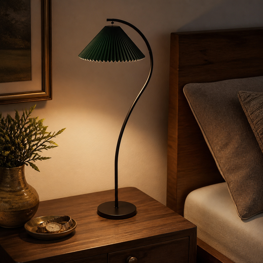 Pleated Modern Floor Lamp - Fabric Shade in Green, White, Flower or Feather Designs with Touch Control and Smooth Dimming