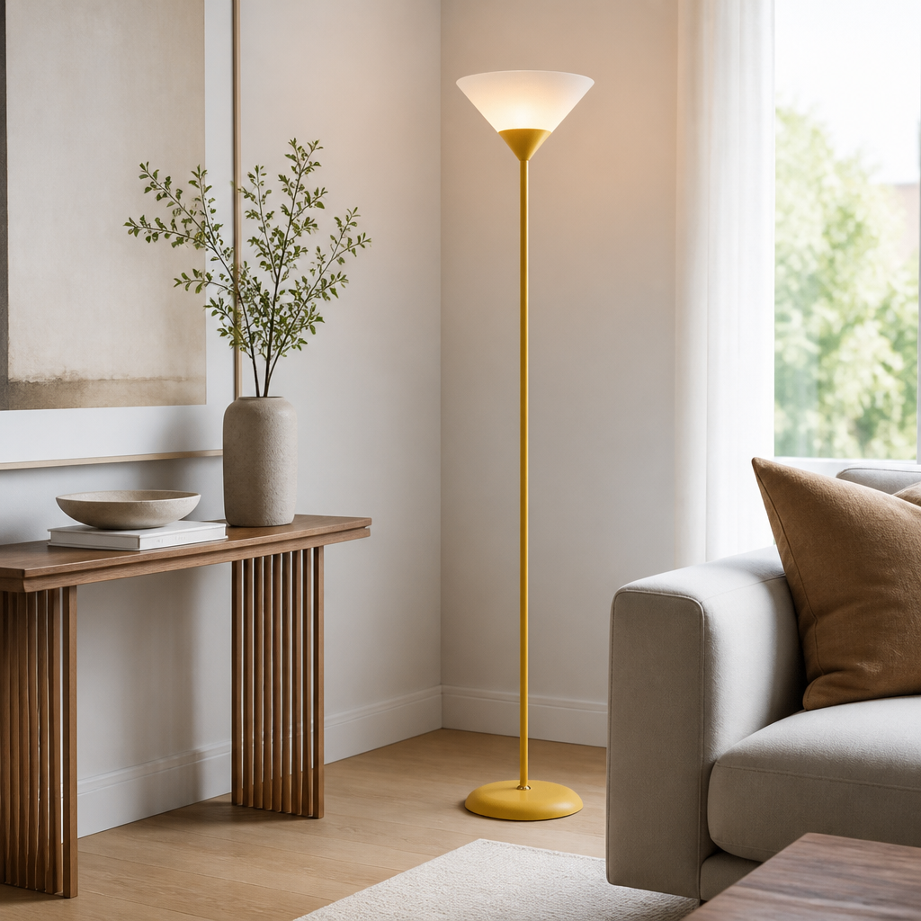 AuraLume Floor Lamp - Contemporary Standing Light in Black, Silver or White with Warm Energy-Efficient LED for Sofa Side and Reading Nook