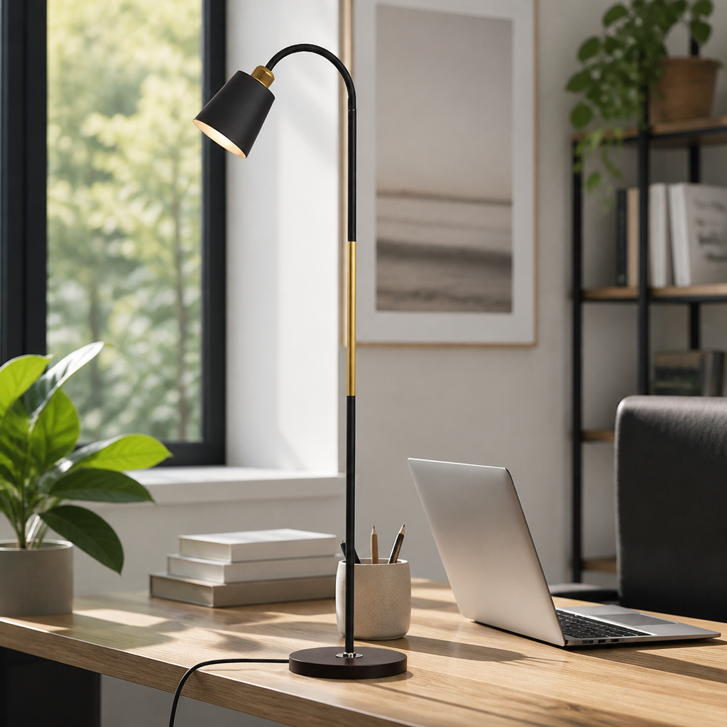 Wrought Iron Floor Lamp - Black or White Shade on Hard-Wearing Metal Frame for Sofa Side, Reading Corner and Bedroom Lighting