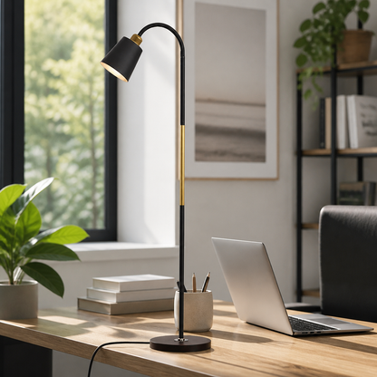 Wrought Iron Floor Lamp - Black or White Shade on Hard-Wearing Metal Frame for Sofa Side, Reading Corner and Bedroom Lighting