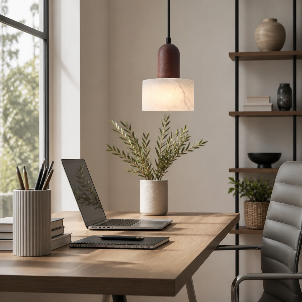 Luxury Wabi-Sabi Pendant Lamp - Marble, Jade and Stone Light in Walnut or Log Wood with 3000K to 6000K Options for Dining and Kitchen Island